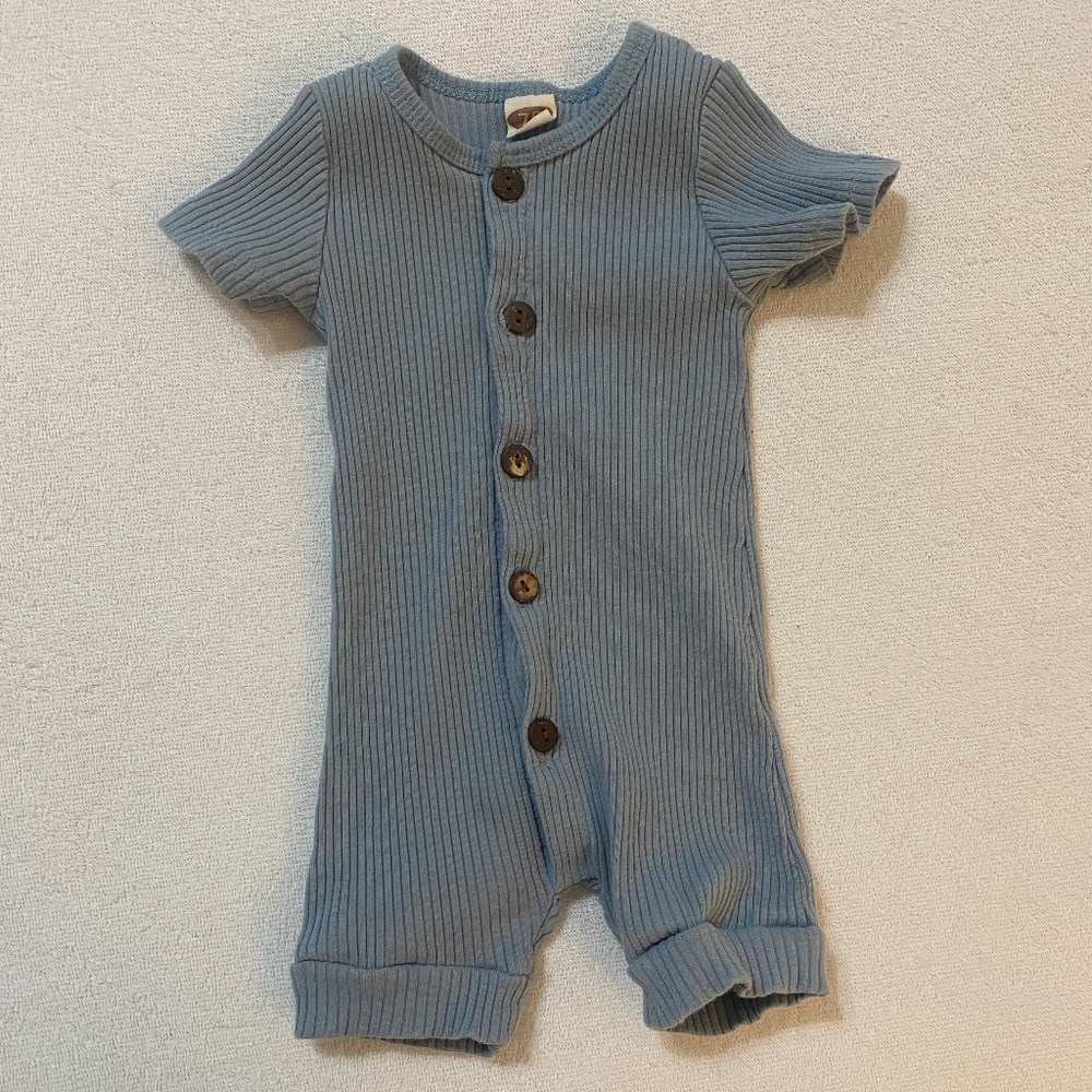 Baby Ribbed Button Romper in Dusty Gray